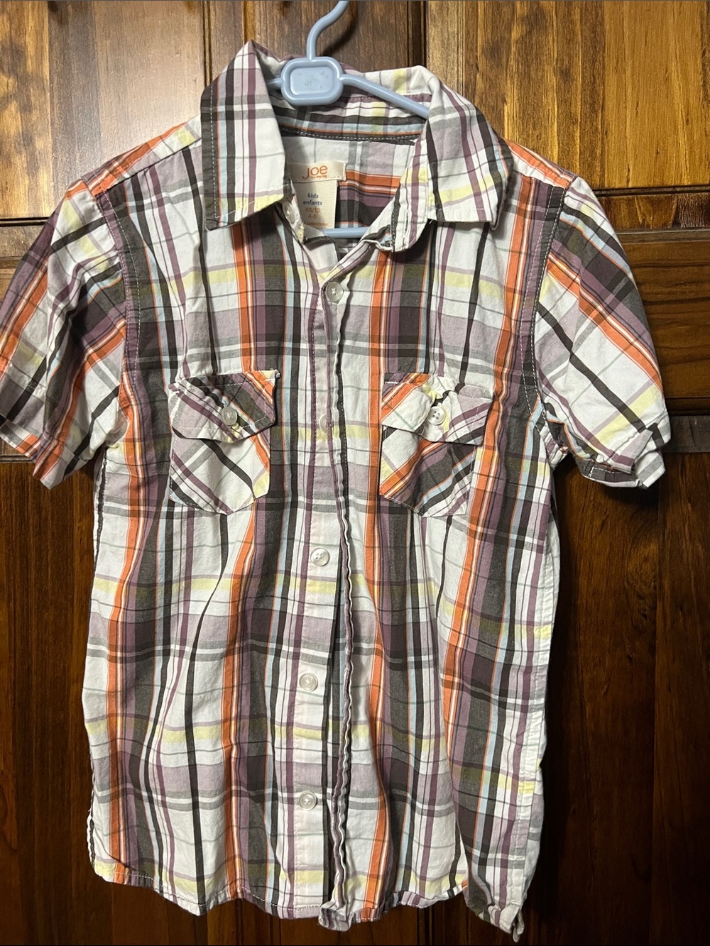 Joe Fresh Short-Sleeve Plaid Button-Down Shirt - Orange, Brown & White
